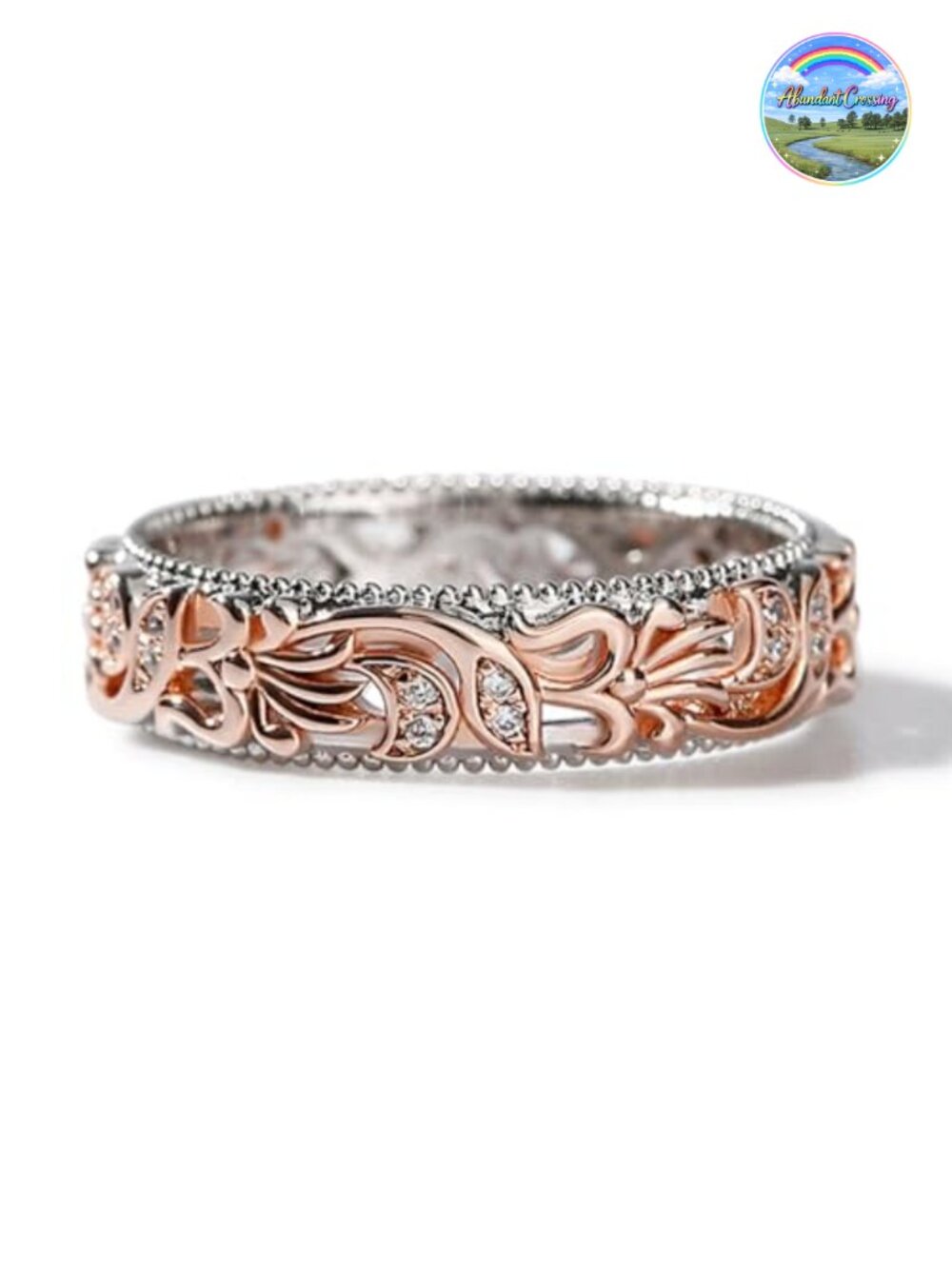 Sterling Silver Floral Carved Ring Band Vintage Unique Hollow Rose Gold